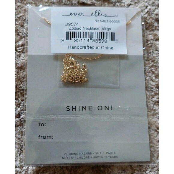 Virgo Zodiac Bar Necklace 18K Gold Plated Ever Ellis 16" August 23 - Sept 22 - Picture 2 of 2